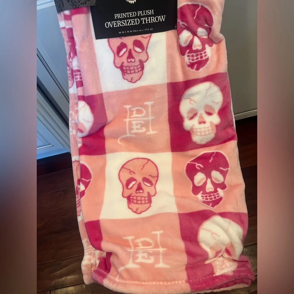 Ed Hardy Pink and White Skull Throw Blanket